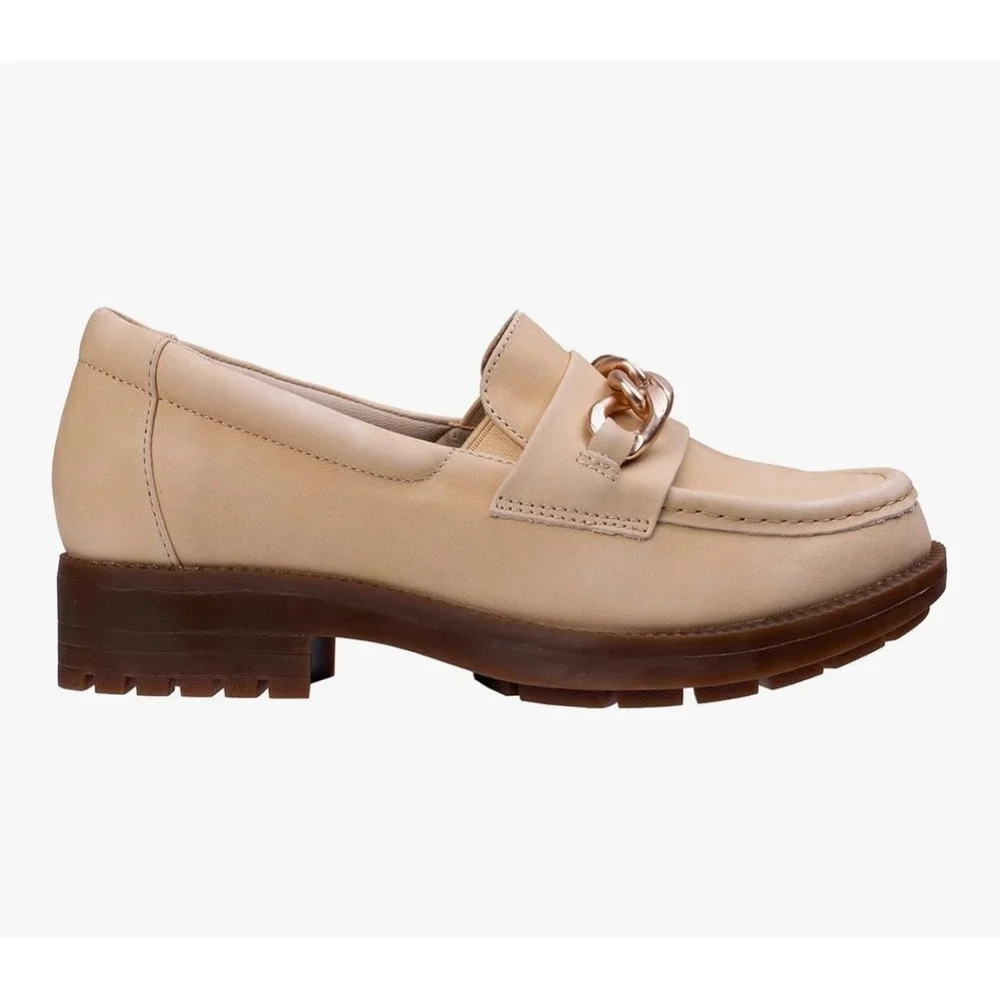 Revitalign Womens Laurel Loafer Almond Leather Gold Chain Lug Sole RV1110 9B